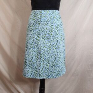 CHAUS Size 6 Pool Blue Ditsy Floral A-line Cotton Stretch Casual Skirt